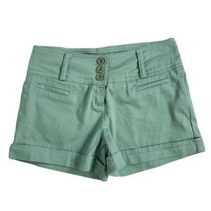 2Sable Womens Shorts Size Medium Green Denim Cuffed Mid Rise 3 Button Closure